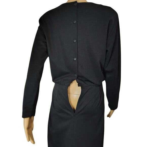 1960s Mod MCM Black Long Sleeve Highneck Pencil Skirt Dress Back Buttons Size S - Picture 7 of 11